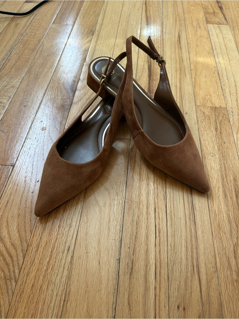 Vince Camuto Brown Suede Pointed-Toe Slingback Flats